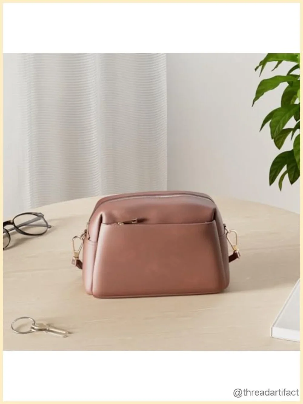 Faux Leather Crossbody Bag Zipper Closure Adjustable Strap Wallet